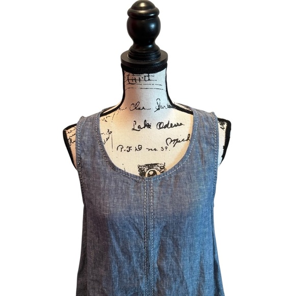 MAX Studio Linen Chambray Dress Blue Size Small Lightweight Pockets - Picture 2 of 9
